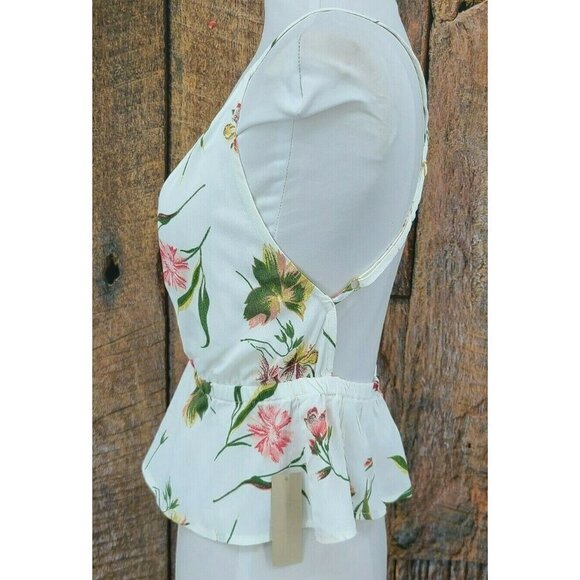 New Flynn Skye Deep V Tank Top Womens M White Pink Floral Spaghetti Strap - Picture 4 of 6